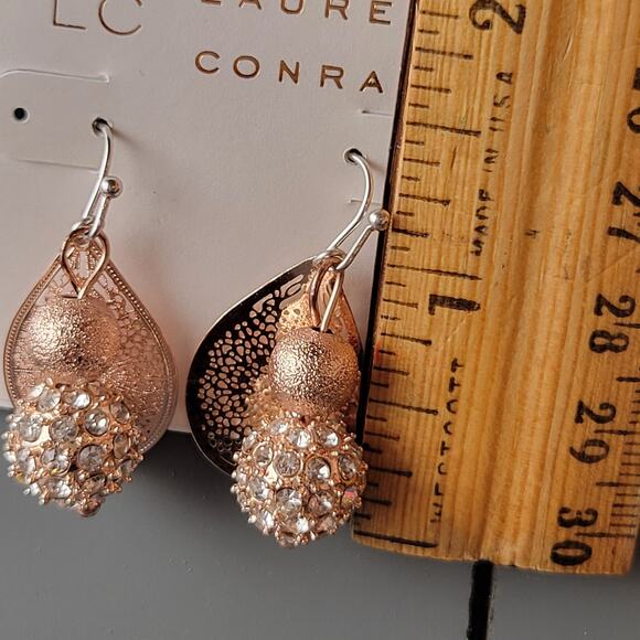 Lauren Conrad Rose Gold Crystal Dangle Earrings New NWT Sparkly Elegant Jewelry - Picture 3 of 7